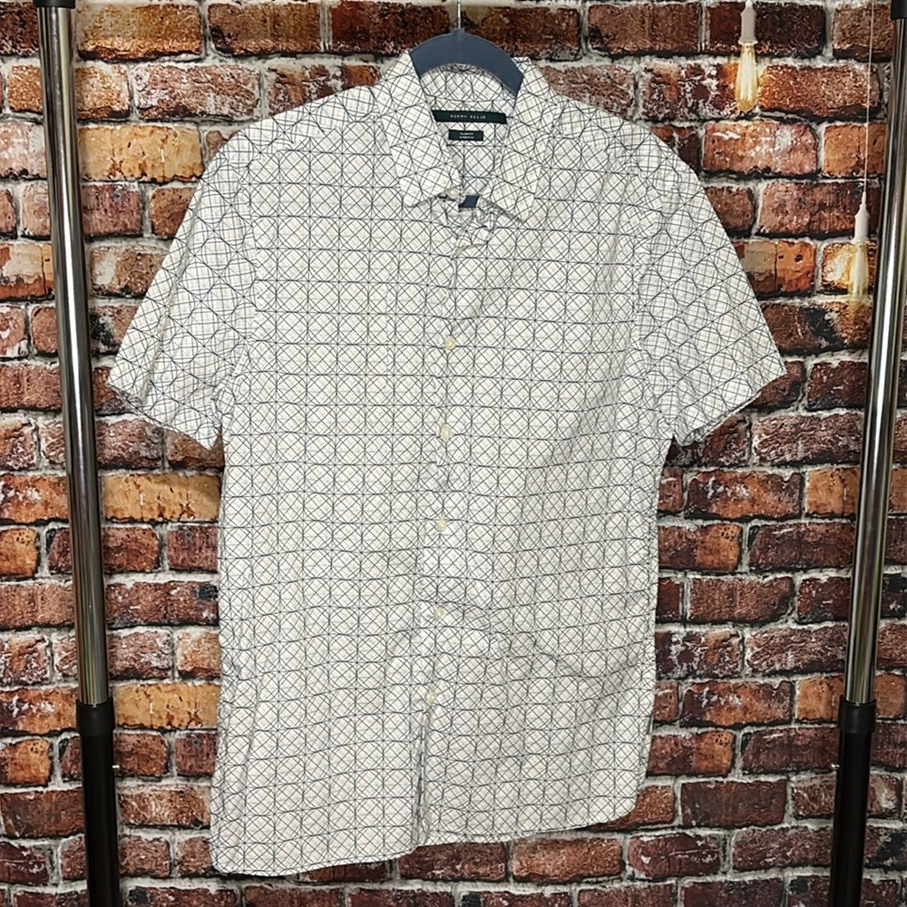 Perry Ellis men’s medium slim fit stretch short sleeve shirt geometric print